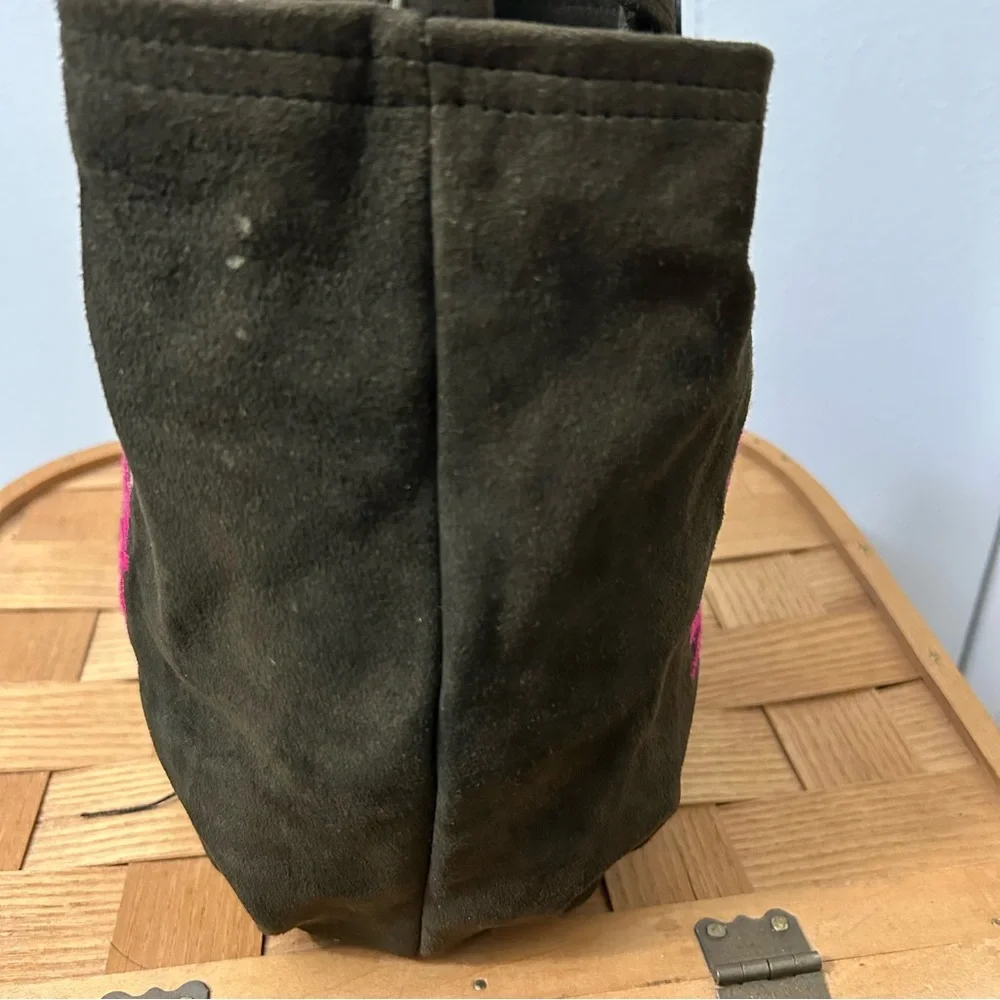 Embroidered Brown and Pink Small Tote Bag